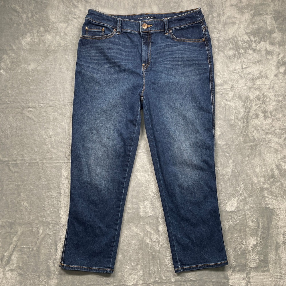Chico's The Platinum Crop Jeans Women Dark Wash Blue Mid Rise Stretch Denim 1